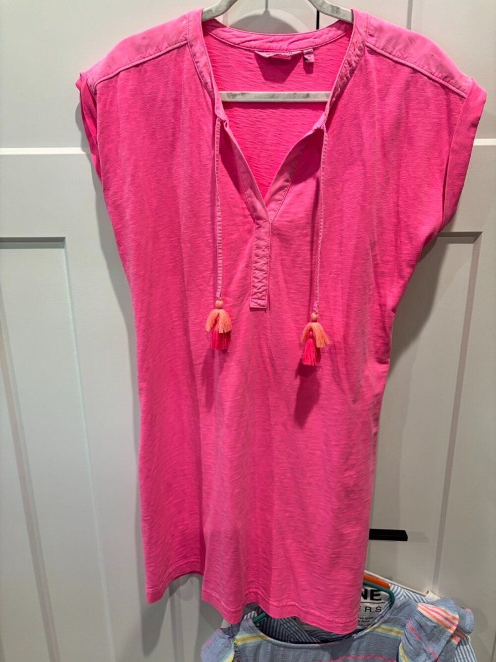 Vineyard Vines Women's Pink Tassel Split Neck Knit Tunic Dress Cover-Up Size Med